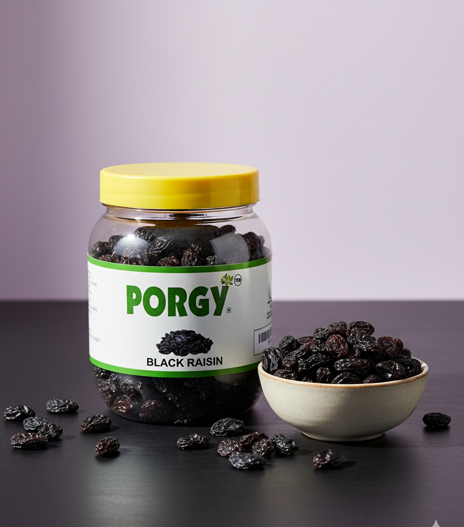 PORGY Black Raisins – 250g Premium handpicked raisins with natural sweetness